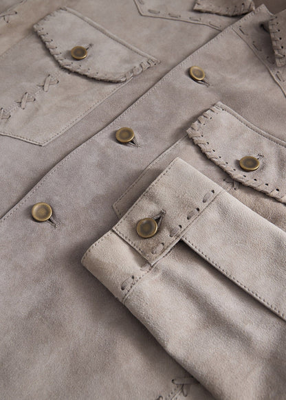 Suede Whipstitch Jacket Taupe - Paul Stuart