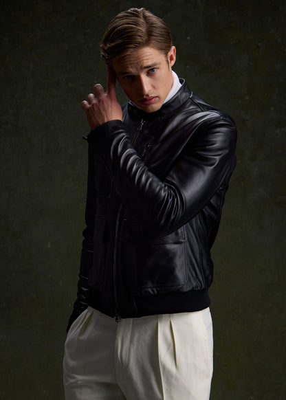 Modern Leather Bomber Jacket Black - Paul Stuart