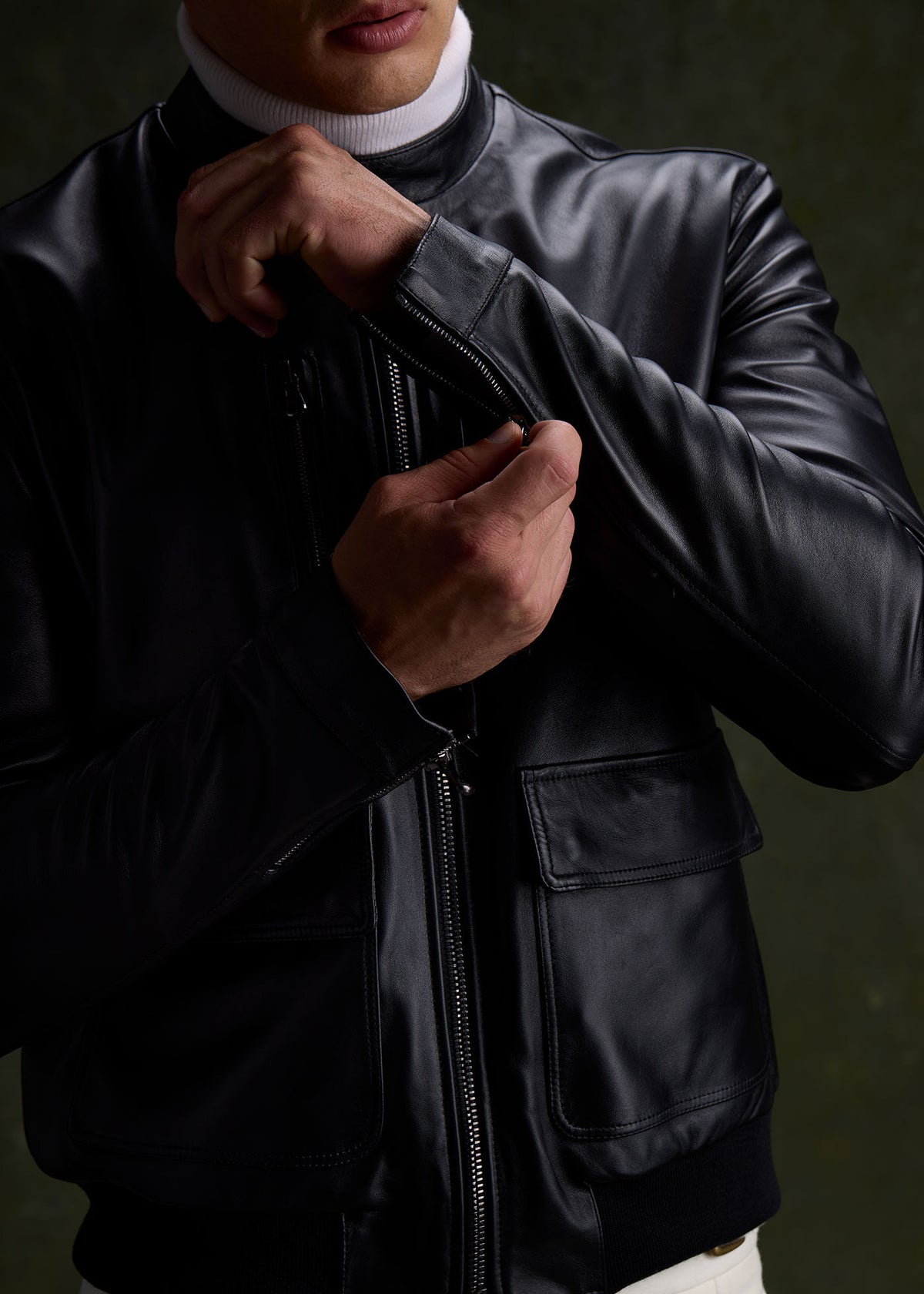 Modern Leather Bomber Jacket Black - Paul Stuart