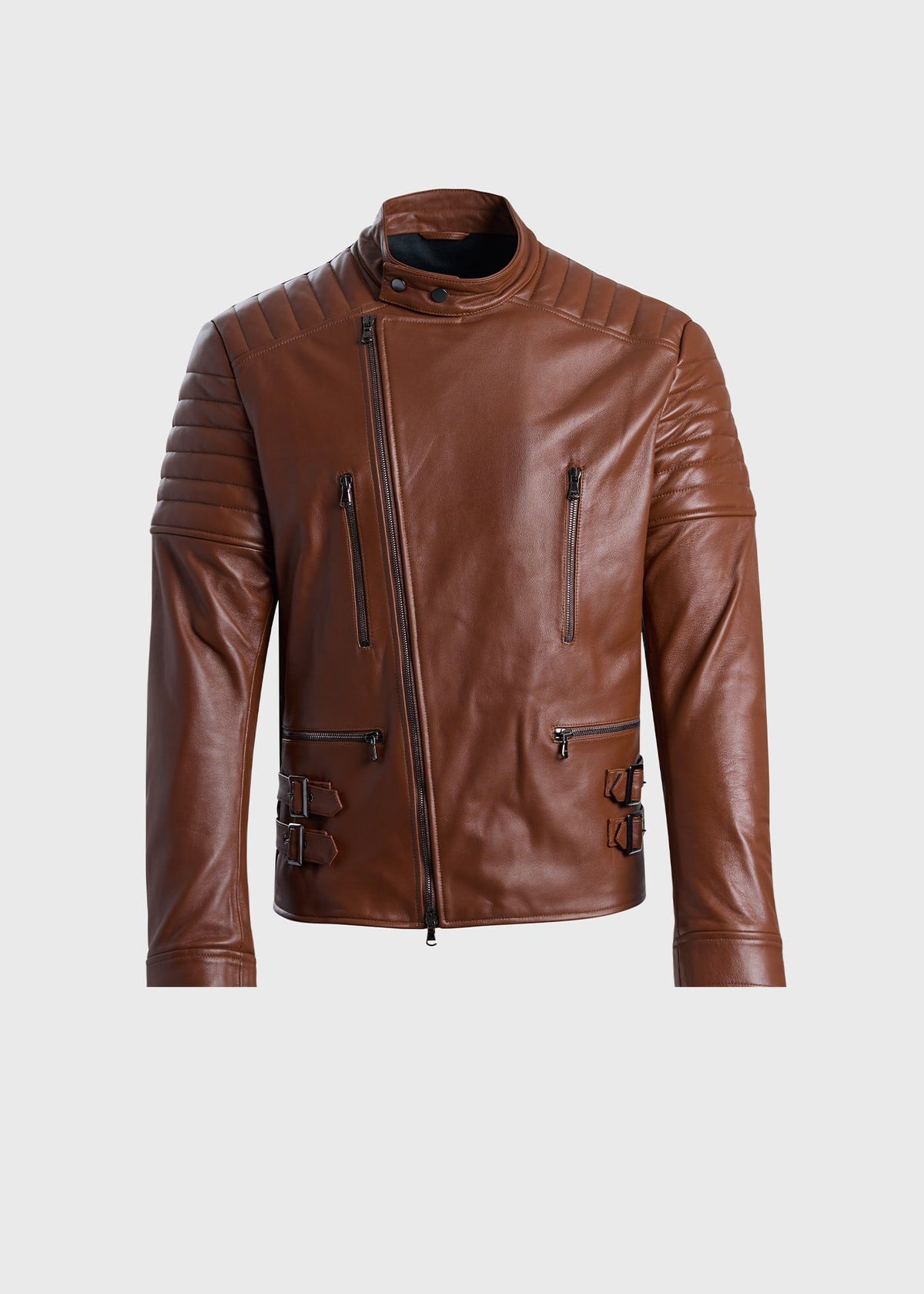 Leather Motorcycle Jacket Cognac - Paul Stuart