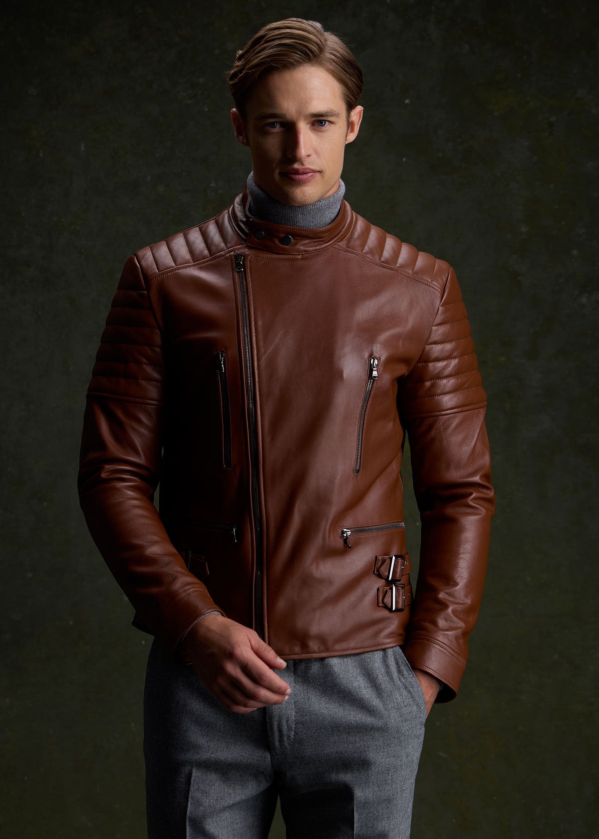 Leather Motorcycle Jacket Cognac - Paul Stuart