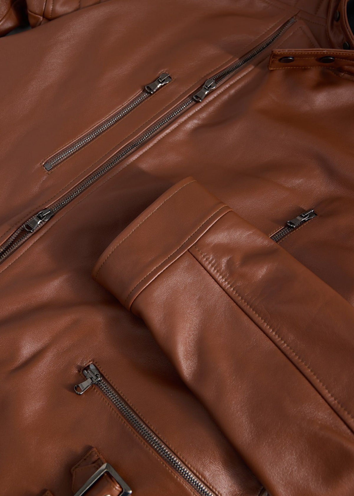 Leather Motorcycle Jacket Cognac - Paul Stuart