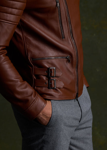 Leather Motorcycle Jacket Cognac - Paul Stuart