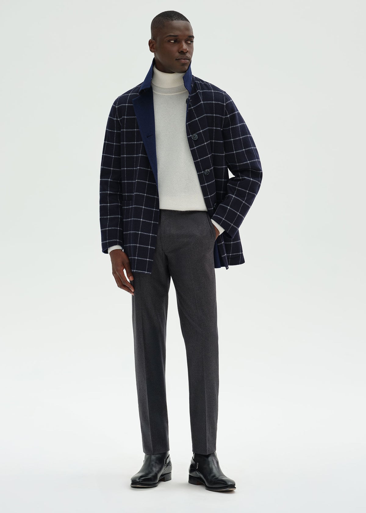 Reversible Double Face Cashmere Mac Coat Navy/Royal Blue - Paul Stuart