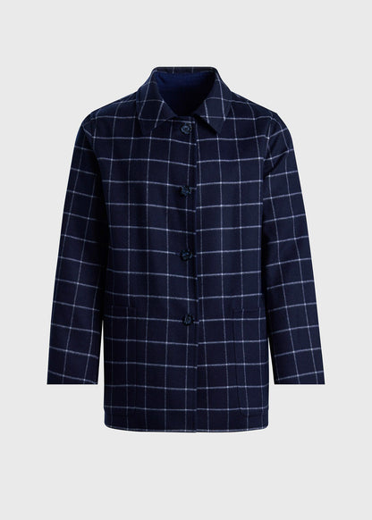 Reversible Double Face Cashmere Mac Coat Navy/Royal Blue - Paul Stuart