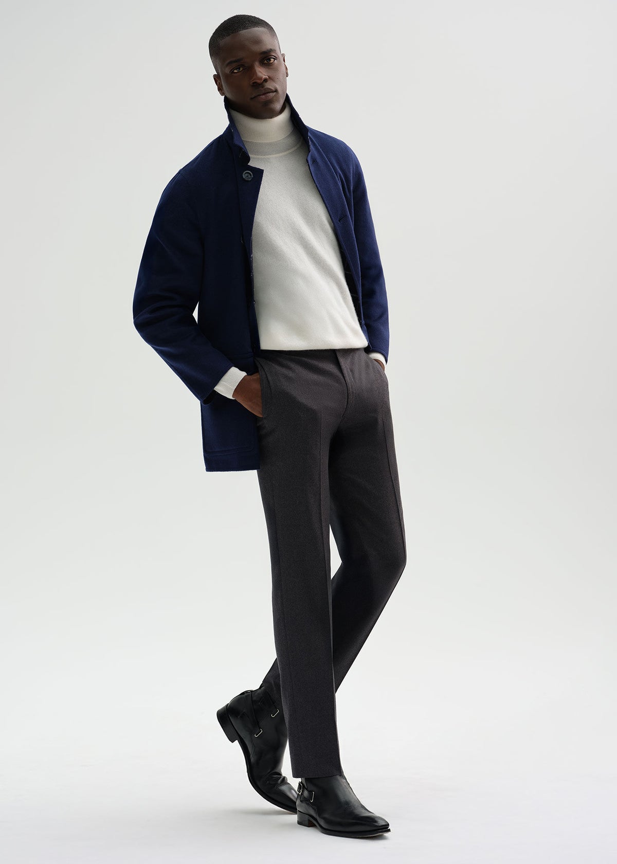 Reversible Double Face Cashmere Mac Coat Navy/Royal Blue - Paul Stuart