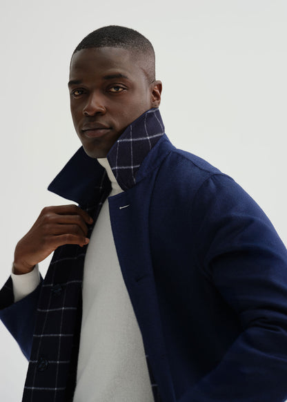 Reversible Double Face Cashmere Mac Coat Navy/Royal Blue - Paul Stuart