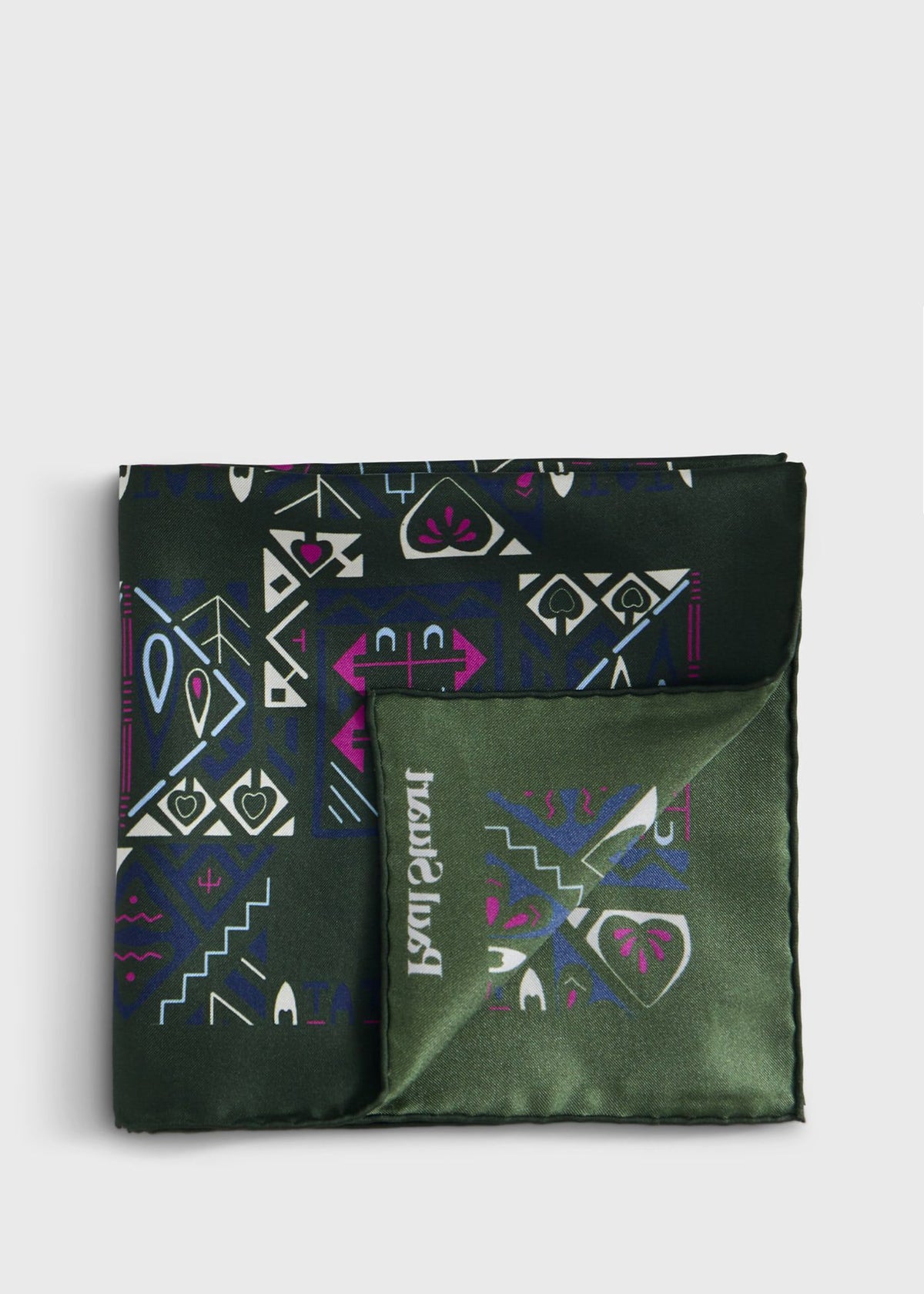 Abstract Print Pocket Square Bottle Green - Paul Stuart
