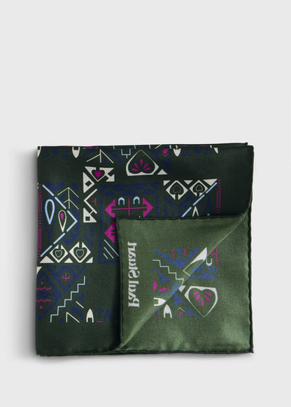Abstract Print Pocket Square Bottle Green - Paul Stuart