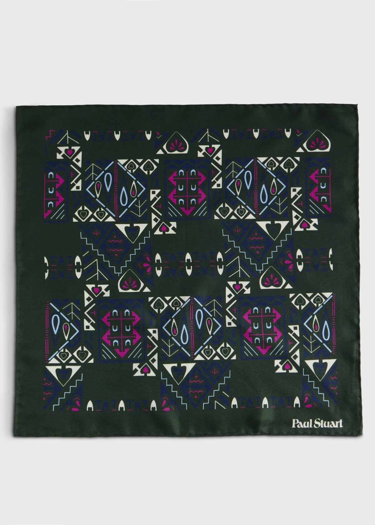 Abstract Print Pocket Square Bottle Green - Paul Stuart