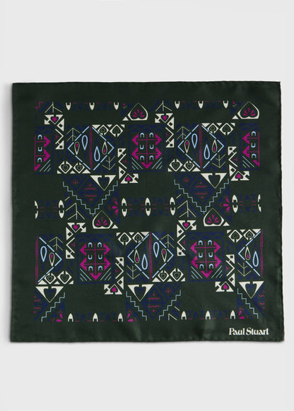 Abstract Print Pocket Square Bottle Green - Paul Stuart