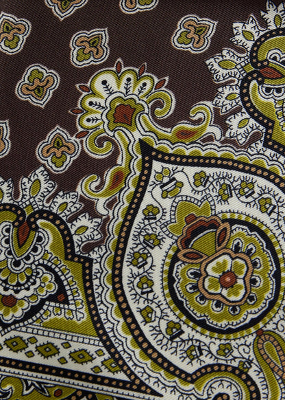 Ornate Print Pocket Square Olive - Paul Stuart