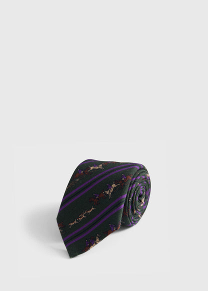 Printed Silk Rider Motif Tie Olive - Paul Stuart
