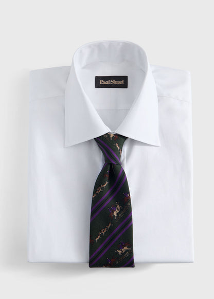 Printed Silk Rider Motif Tie Olive - Paul Stuart