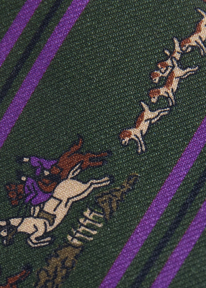 Printed Silk Rider Motif Tie Olive - Paul Stuart