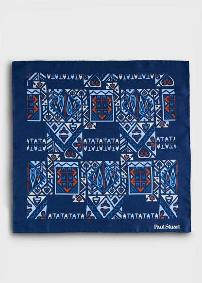 Abstract Print Pocket Square Bottle Green - Paul Stuart