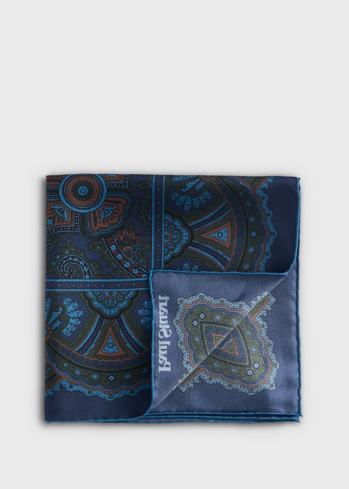 Micro Paisley Print Pocket Square Light Blue - Paul Stuart