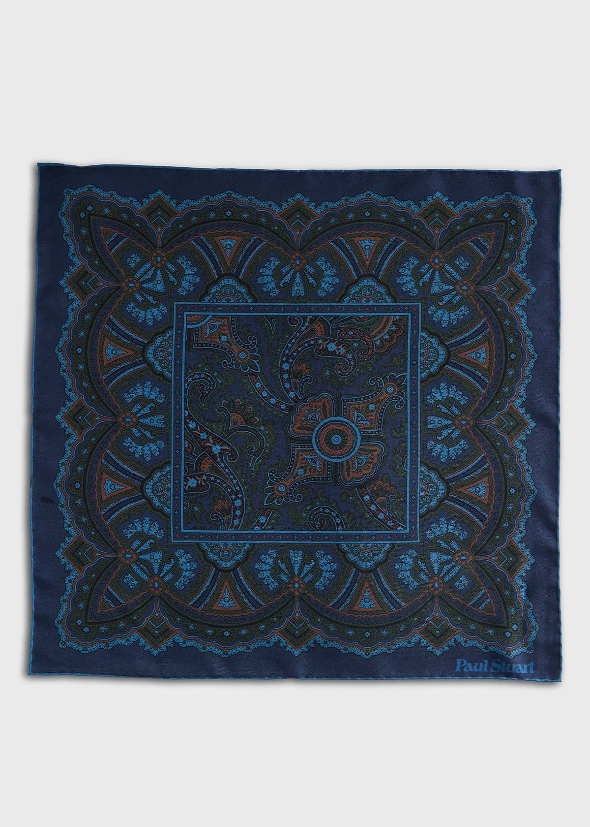 Micro Paisley Print Pocket Square Light Blue - Paul Stuart