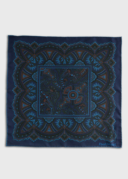 Micro Paisley Print Pocket Square Light Blue - Paul Stuart