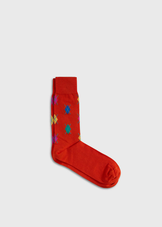 Small Argyle Motif Sock Orange - Paul Stuart